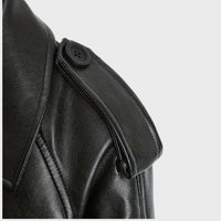 Women's Faux Leather Cropped Biker Jacket with Belt and Wide Collar - Maisie London