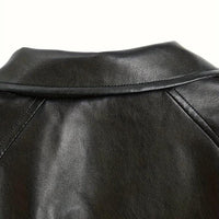 Women's Faux Leather Cropped Biker Jacket with Belt and Wide Collar - Maisie London