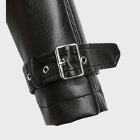 Women's Faux Leather Cropped Biker Jacket with Belt and Wide Collar - Maisie London