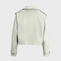 Women's Faux Leather Cropped Biker Jacket with Belt and Wide Collar - Maisie London