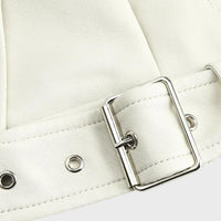 Women's Faux Leather Cropped Biker Jacket with Belt and Wide Collar - Maisie London