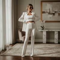 Women's Cropped Blazer and Flared Trouser Suit Set with Crop Top - Maisie London
