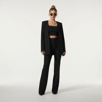 Women's Cropped Blazer and Flared Trouser Suit Set with Crop Top - Maisie London