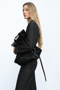 Women's Black Denim Wide-Leg Co-ord Set with Press-Stud Shirt - Maisie London