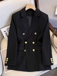Women's Tailored Double-Breasted Blazer with Gold-Tone Buttons - Maisie London