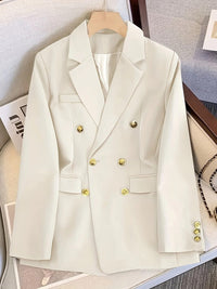 Women's Tailored Double-Breasted Blazer with Gold-Tone Buttons - Maisie London