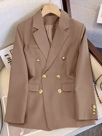 Women's Tailored Double-Breasted Blazer with Gold-Tone Buttons - Maisie London
