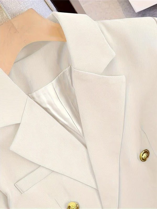 Women's Tailored Double-Breasted Blazer with Gold-Tone Buttons - Maisie London