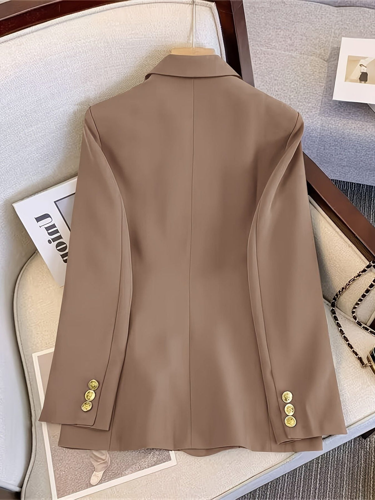 Women's Tailored Double-Breasted Blazer with Gold-Tone Buttons - Maisie London