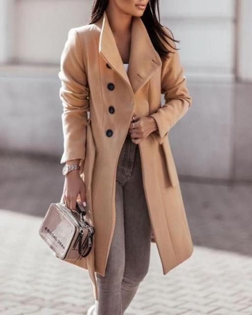 Women's Wool-Look Longline Double-Breasted Coat with Tie Belt - Maisie London