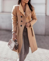 Women's Wool-Look Longline Double-Breasted Coat with Tie Belt - Maisie London
