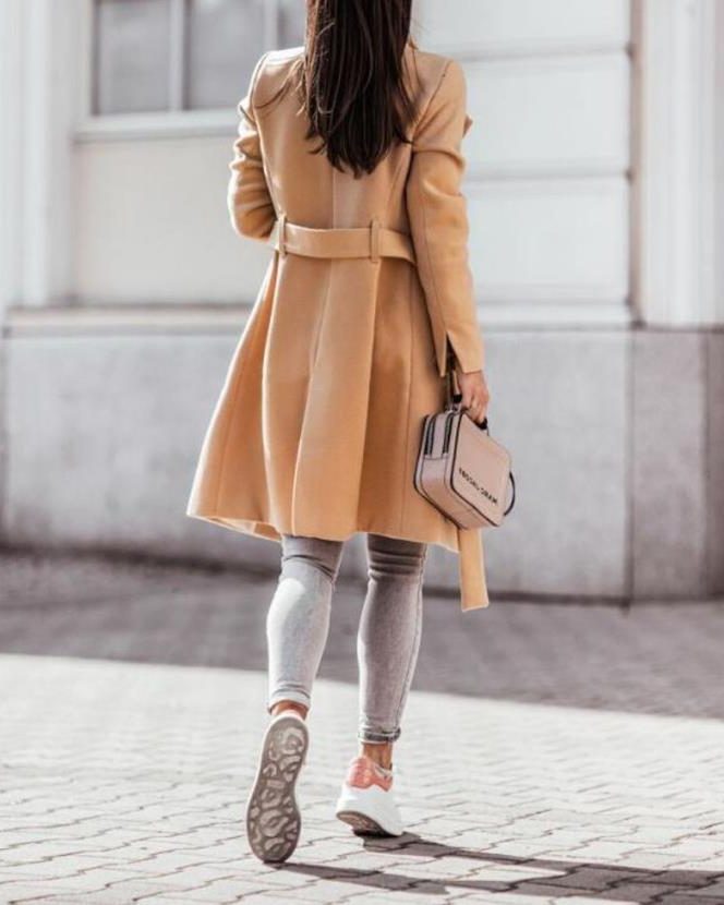 Women's Wool-Look Longline Double-Breasted Coat with Tie Belt - Maisie London