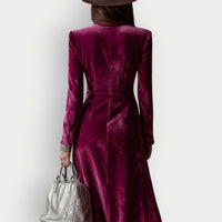Women's Lilac Velvet Double-Breasted Maxi Dress with Front Slit - Maisie London