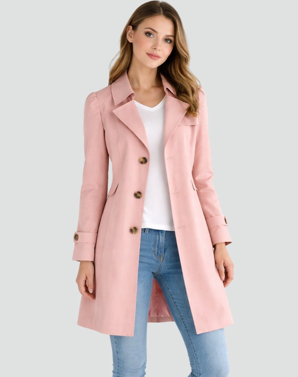 Women's Twill Mid-Thigh Trench Coat with Notch Lapels and Waist Tab - Maisie London