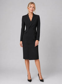 Women's Double-Breasted Midi Blazer Dress with Peak Lapels - Maisie London