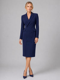Women's Double-Breasted Midi Blazer Dress with Peak Lapels - Maisie London