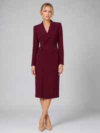 Women's Double-Breasted Midi Blazer Dress with Peak Lapels - Maisie London