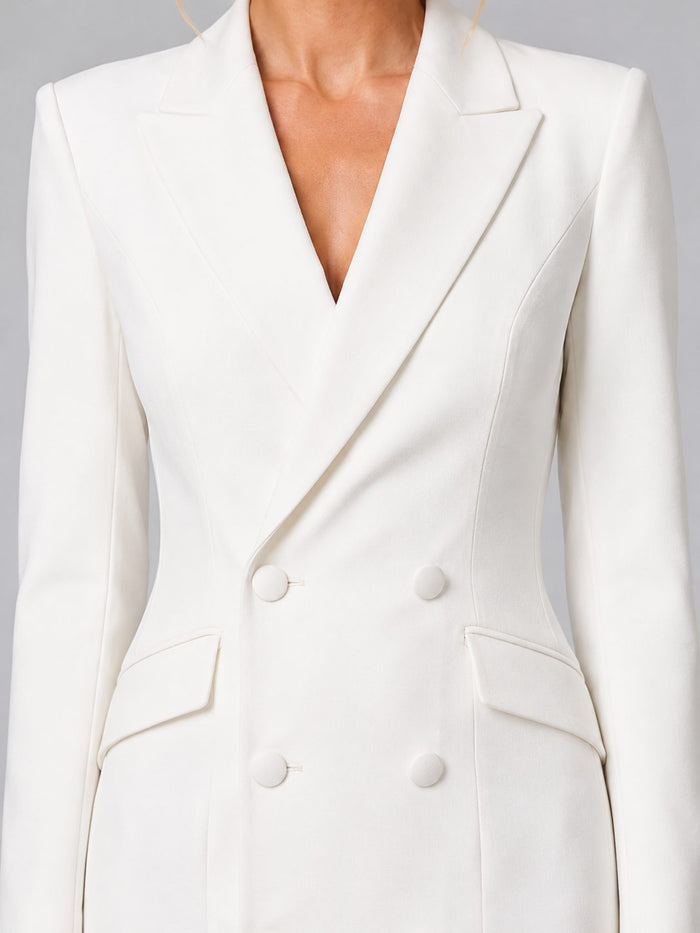 Women's Double-Breasted Midi Blazer Dress with Peak Lapels - Maisie London