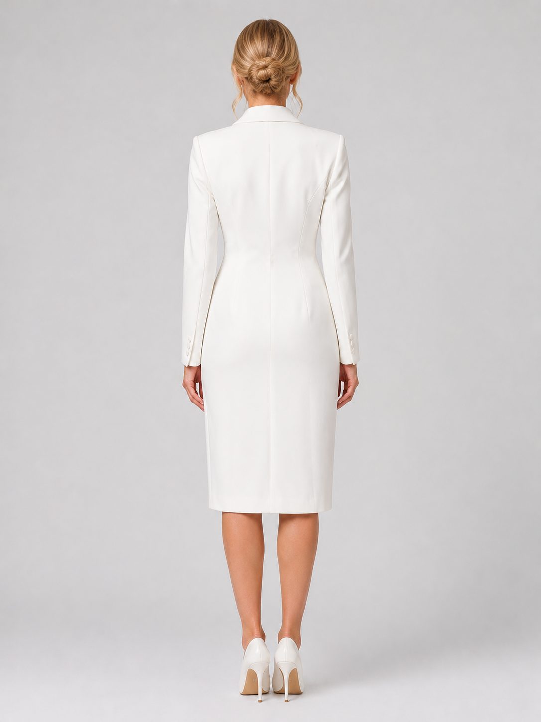 Women's Double-Breasted Midi Blazer Dress with Peak Lapels - Maisie London