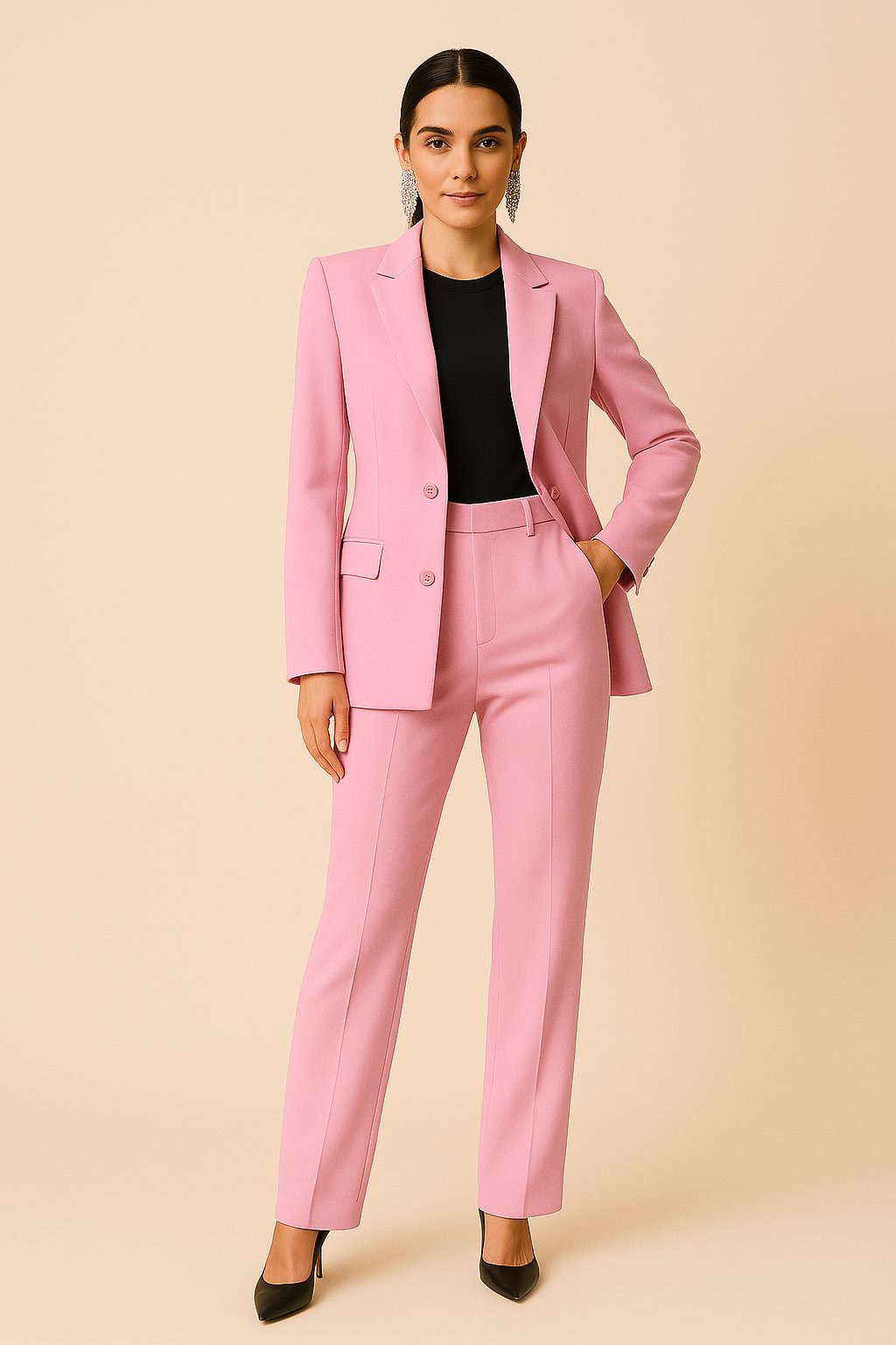 Women's Tailored Blazer and Straight-Leg Trouser Suit Set - Maisie London