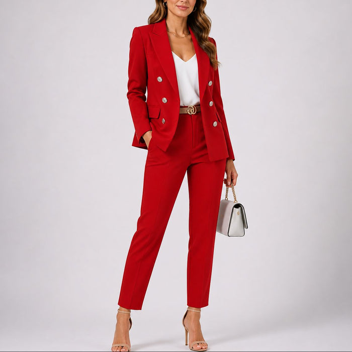 Women's Tailored Double-Breasted Blazer and Trouser Suit Set - Maisie London