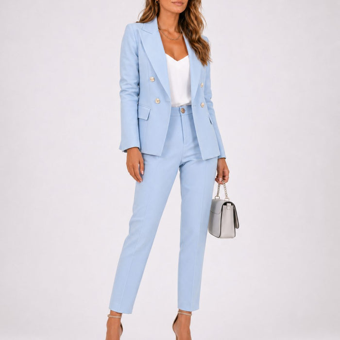 Women's Double-Breasted Blazer and Trouser Co-ord Set with Peak Lapels - Maisie London
