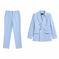 Women's Double-Breasted Blazer and Trouser Co-ord Set with Peak Lapels - Maisie London