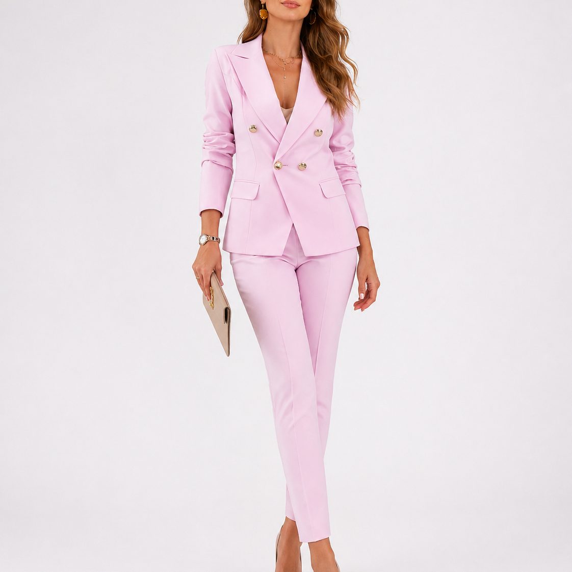 Women's Double-Breasted Blazer and Trouser Co-ord Set with Peak Lapels - Maisie London