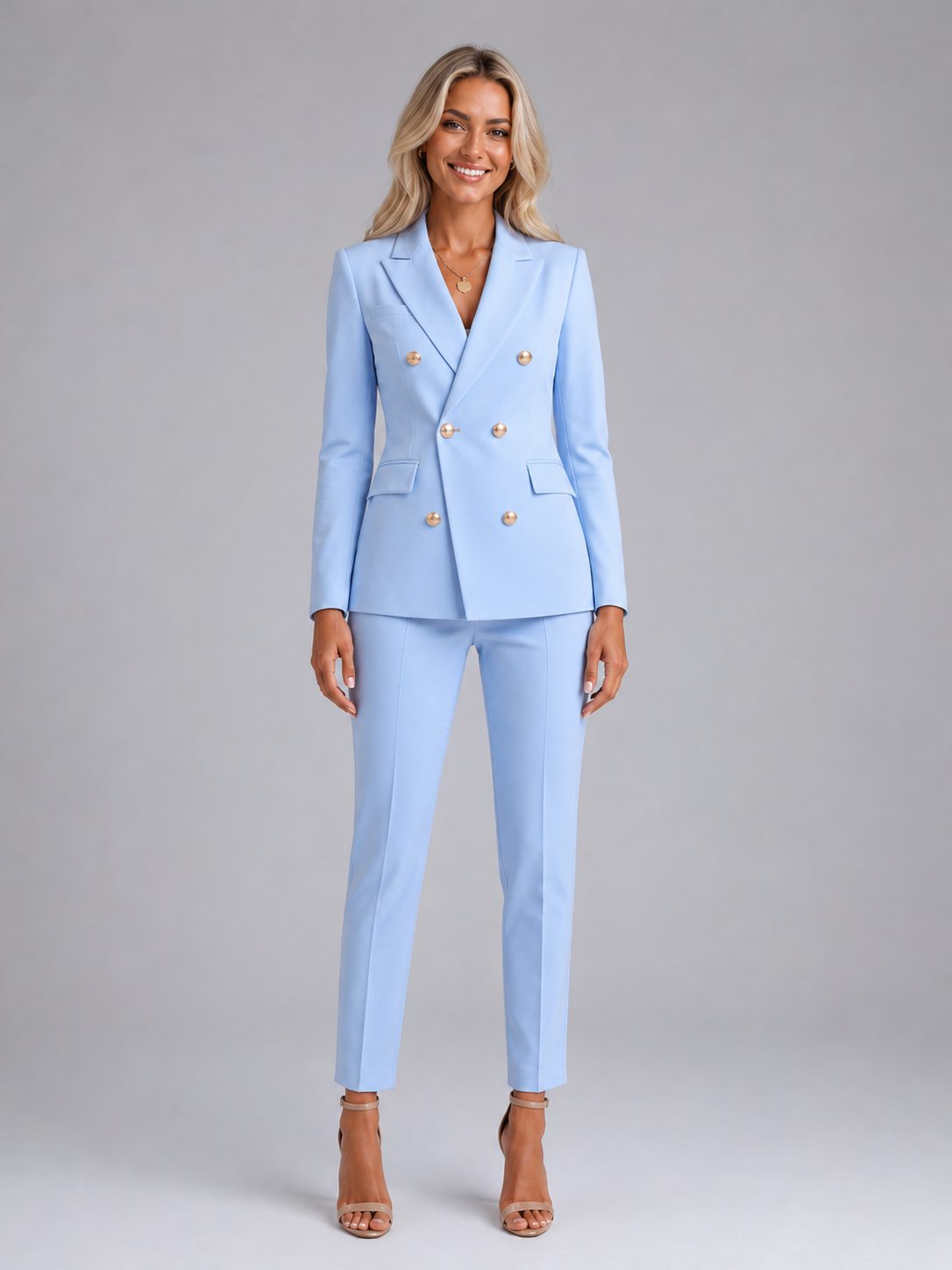 Women's Tailored Double-Breasted Blazer and Trouser Suit Set - Maisie London