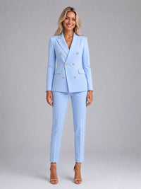 Women's Tailored Double-Breasted Blazer and Trouser Suit Set - Maisie London