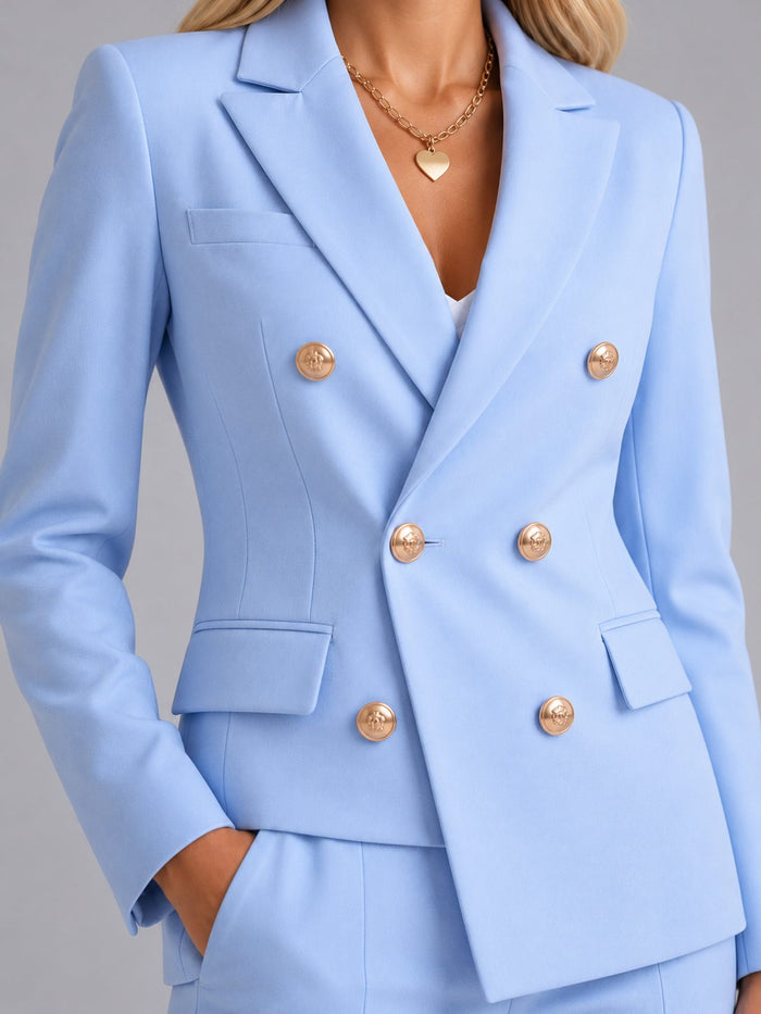 Women's Tailored Double-Breasted Blazer and Trouser Suit Set - Maisie London