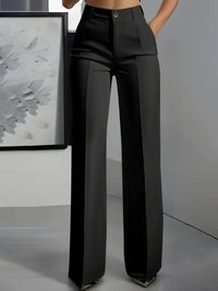 Women's High-Waisted Wide-Leg Tailored Trousers with Front Creases - Maisie London