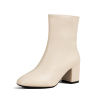 Women's Faux Leather Block Heel Ankle Boots with Square Toe and Zip - Maisie London