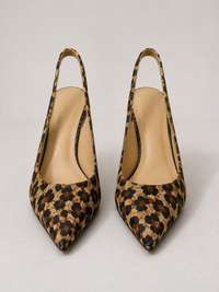 Women's Khaki Leopard Print Slingback Heels with Pointed-Toe - Maisie London