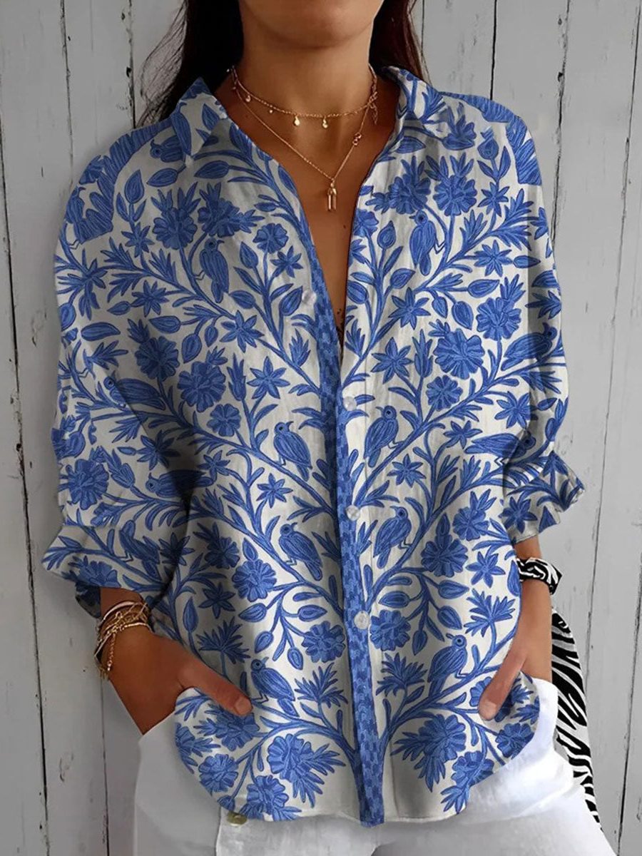 Women's Multicolour Floral Oversized Shirt with Collar - Maisie London