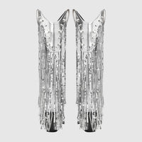 Women's Silver Metallic Mid-Calf Western Boots with Sequin Fringe - Maisie London