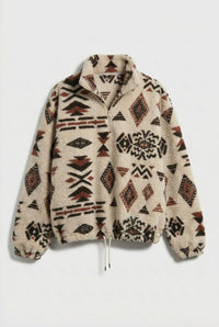 Women's Mixed Geometric Fleece Half-Zip Sweatshirt with Drawcord Hem - Maisie London