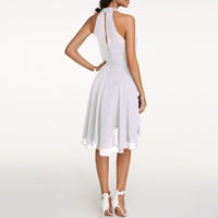 Women's Chiffon A-Line Knee-Length Dress with Halter Neck and Ruffles - Maisie London