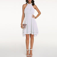Women's Chiffon A-Line Knee-Length Dress with Halter Neck and Ruffles - Maisie London