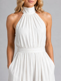 Women's High-Neck Halterneck Wide-Leg Jumpsuit with Tie Back - Maisie London