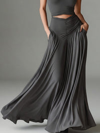 Women's Grey Jersey Maxi Dress with Halterneck and Waist Cut-Out - Maisie London