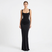 Women's Satin Corset Maxi Dress with Square Neck and Ruched Hip - Maisie London