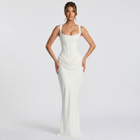Women's Satin Corset Maxi Dress with Fishtail Hem and Square Neck - Maisie London