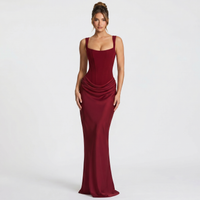 Women's Satin Corset Maxi Dress with Fishtail Hem and Square Neck - Maisie London