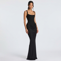 Women's Satin Corset Maxi Dress with Fishtail Hem and Square Neck - Maisie London