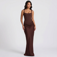 Women's Satin Corset Maxi Dress with Fishtail Hem and Square Neck - Maisie London