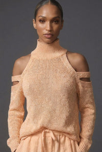 Women's Knitted High-Neck Jumper with Cold-Shoulder Cut-Out Sleeves - Maisie London