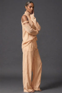 Women's Knitted High-Neck Jumper with Cold-Shoulder Cut-Out Sleeves - Maisie London