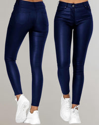 Women's Faux Leather High-Waisted Skinny Trousers with Pockets - Maisie London