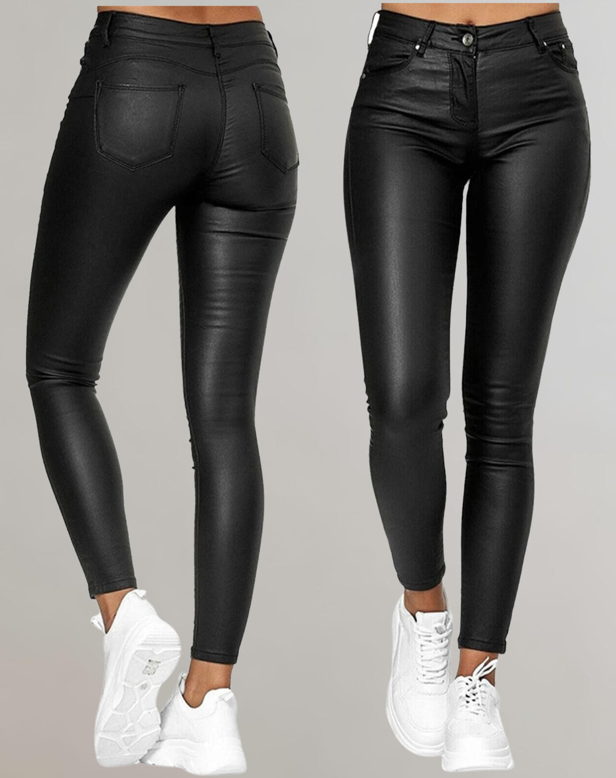 Women's Faux Leather High-Waisted Skinny Trousers with Pockets - Maisie London